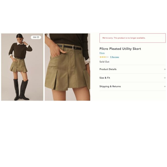 Anthropologie New Green Pilcro Pleated Utility Skort With Belt Size M So… - Picture 3 of 11